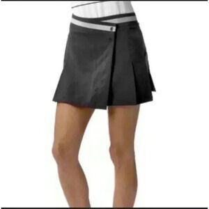 Oakley Women Sz12 Black Wrap Golf/Tennis Skort/Skirt Side Zip Snap Waist Pleated